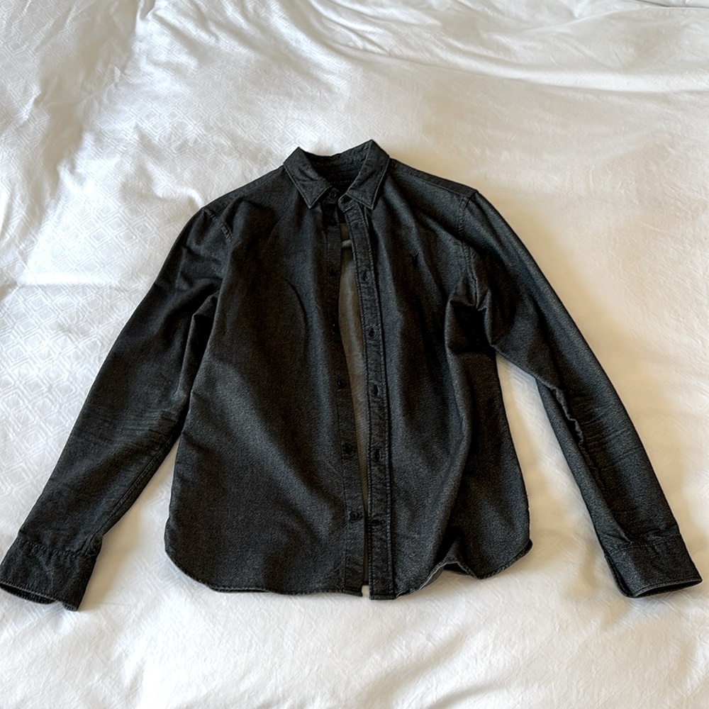All Saints long-sleeved dark gray shirt. Sized X-S All Saints sizes run large.